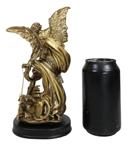 Estatua del Arcángel Miguel de 8 pulgadas en resina y base de madera miniatura 6