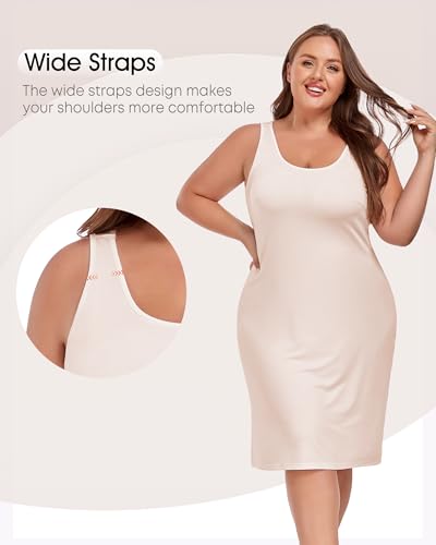 Image of MANCYFIT Plus Size Slip for Women Under Dress Full Slip Tank Top Dress Wide Straps Nightgown