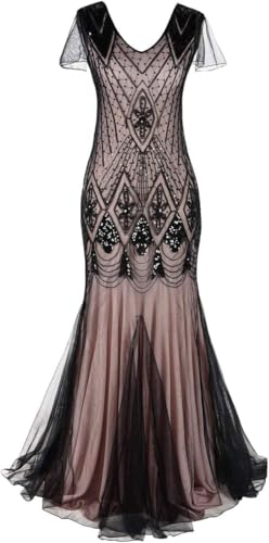 Image of 869A - Plus Size 1920s Vintage Fringed Gatsby Sequin Dimand Tassels Flapper Party Cocktail Dress with Accessories