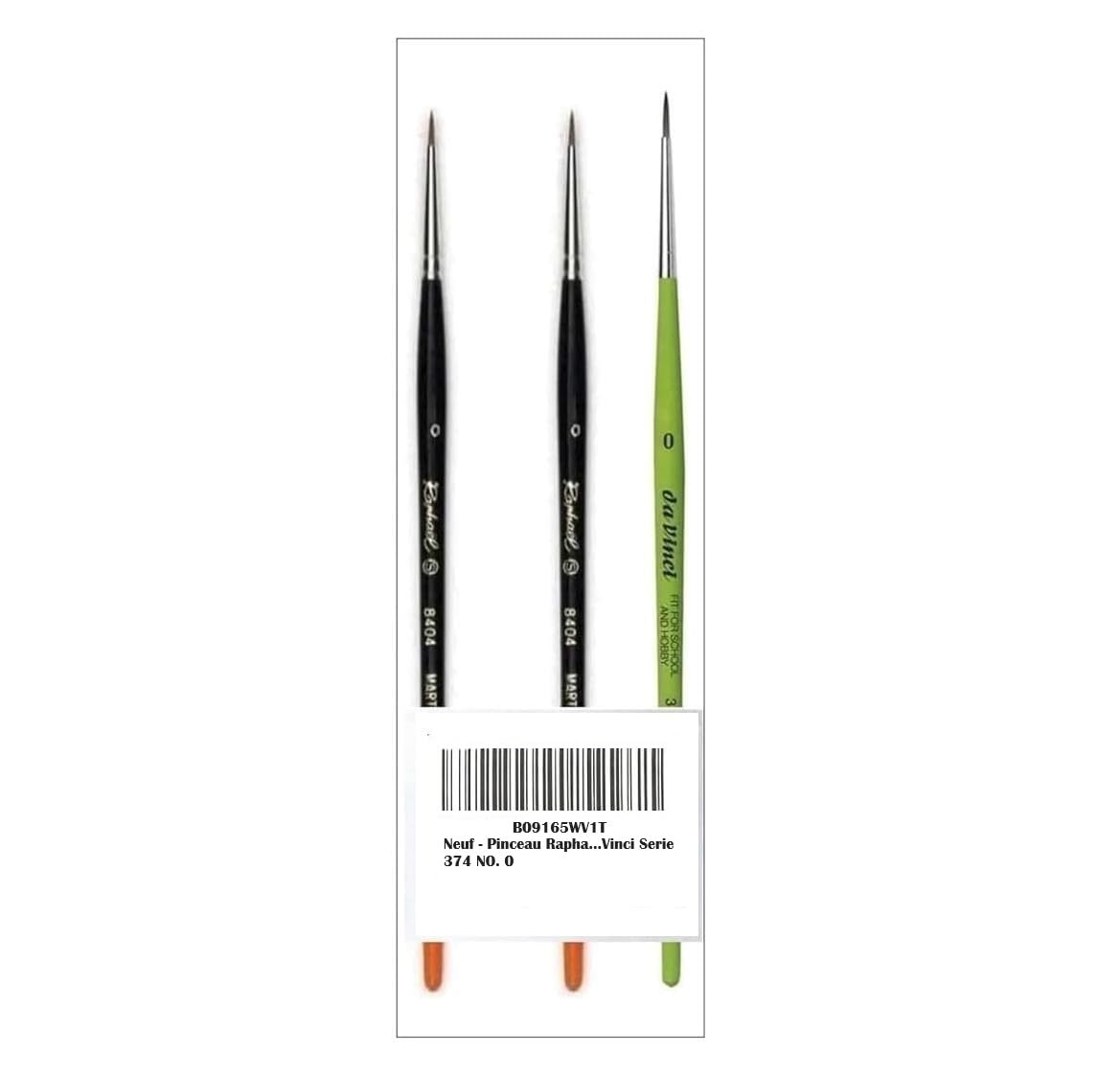 Pinceau Raphael Series 8404,kolinsky Rouge Sable Pinceau,Taille 0 Set 2pcs ET 1 Pinceau