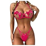 pitashe_Bekleidung Erotische Dessous-Set Damen Sexy Tiefer V-Ausschnitt Halfter Spitze Reizwäsche Negligee Babydoll Unregelmäßiger Hem Nachtwäsche Nachthemd Lingerie Nachtkleid G-String Sleepwear, M