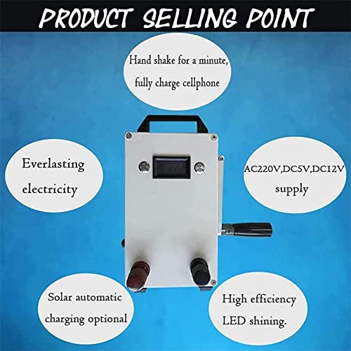 Generador portátil de manivela y energía solar, 12 V / 220 V, 150 W, batería de litio de 5000 mAh, iluminación LED de emergencia, impermeable, con mango plegable miniatura 6