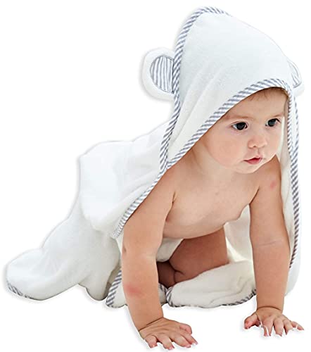 Image of HIPHOP PANDA Hooded Towel - Rayon Made from Bamboo, Bath Towel with Bear Ears for Newborn, Babie, Toddler, Infant - Absorbent Large Baby Towel - White, 30 x 40 Inch