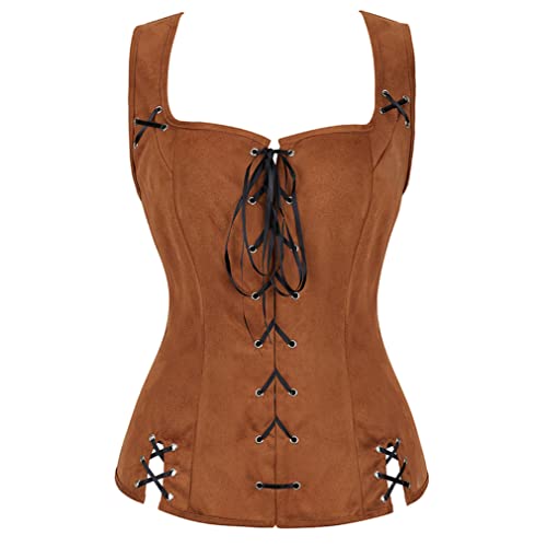 Grebrafan Corset Mujer Corsés y Bustiers con Tirantes (EUR(38-40) XL, Marrón) Cover