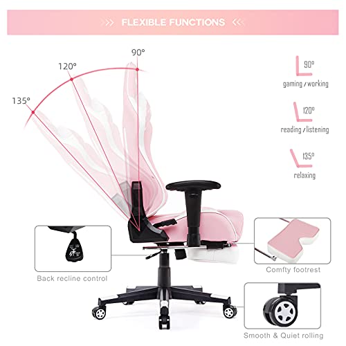 IntimaTe WM Heart Chaise Gaming Chaise de Jeu Racing Chaise Siege Gaming Fauteuil Gaming Chaise de Bureau Chaise pivotante Chaise d'ordinateur Chaise Gamer Chaise de Course Chaise en Cuir Pink