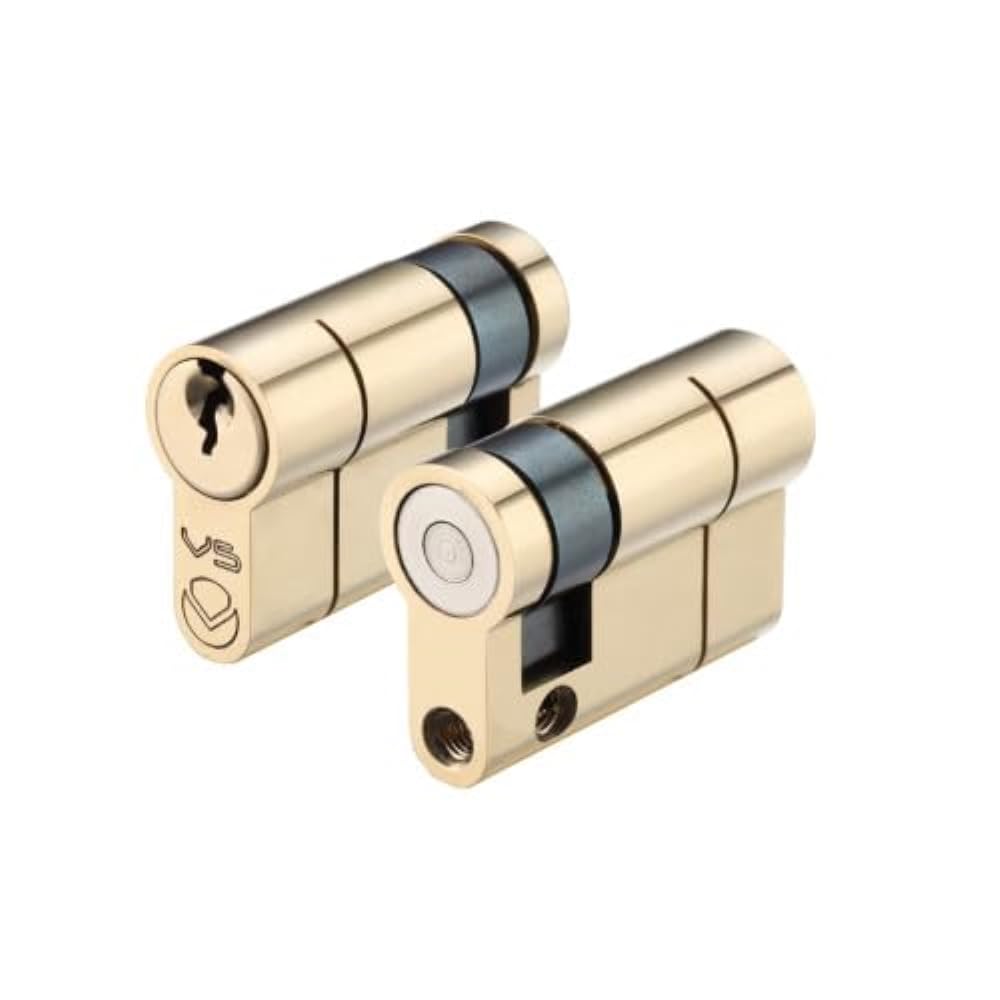 Ironmongery Solutions® V5 Single Euro Profile Cylinder Secure Door Lock Barrel Keyed One Side for Timber Composite Fixing Included (Keyed to Differ (E), Polished Brass, 55mm)