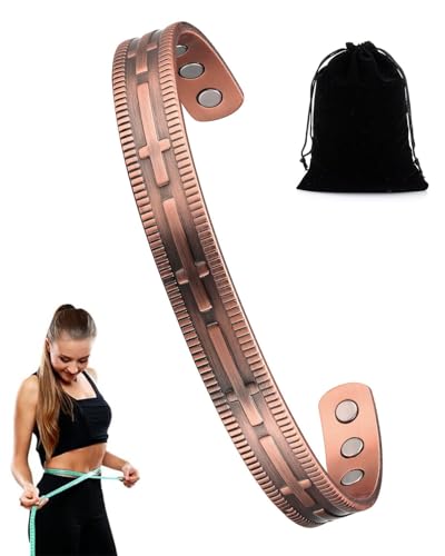 ZAMXHUG 1 pieza Pulsera Magnética de Cobre, Pulseras Magnéticas para Mujeres y Hombres, Cobre puro Sólido Pulseras con Potentes Imanes Brazaletes de Tamaño Ajustable