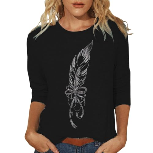 CGGMVCG Camisetas ajustadas para mujer, cuello redondo, estampado de manga 3/4, camiseta casual de manga 3/4 para mujer, Negro, XXL
