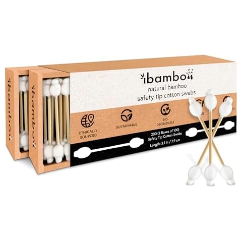 ibambo 200 Pack Bamboo Baby Cotton Swabs Cover