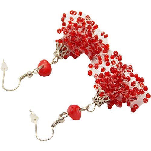 Flash Sale HANDMADE Red earrings drop chandelier charm bridesmaid new gift buy gemstone coral seed beads jewelry Accessories trend ukrainian bib