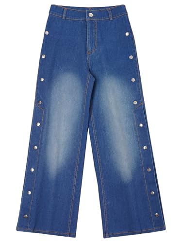 Hansber Girls Wide Leg Baggy Denim Jeans Long Bootcut Pants with Back Pockets for School Party Casual Daily Wear3
