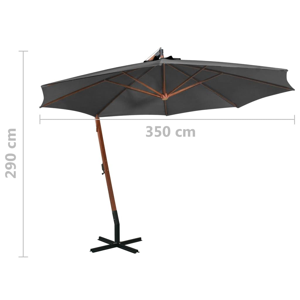vidaXL Sombrilla jardín Colgante Palo Madera Abeto Antracita 3,5x2,9 m