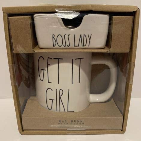 Rae Dunn GET IT GIRL Coffee Mug + BOSS LADY Post it Holder - Ceramic
