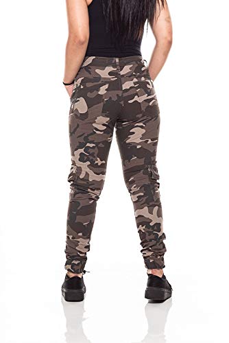 Calça Feminina Jogger Camuflada Com Bolso Cargo Lateral Tamanho:40;Cor:Marrom