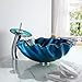 KunMai Blue&Green Seashell Wave Tempered Glass Bathroom Vessel Sink & Waterfall Faucet Set Chrome