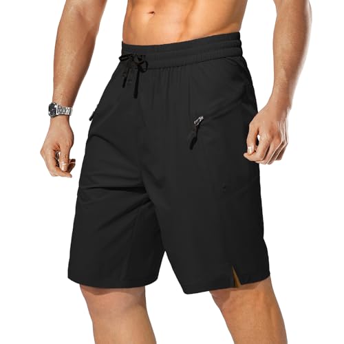 STICKON Mens Swim Trunks Quick Dry Beach Board Shorts Bathing Suit with Zipper Pockets - No Mesh Liner Black L