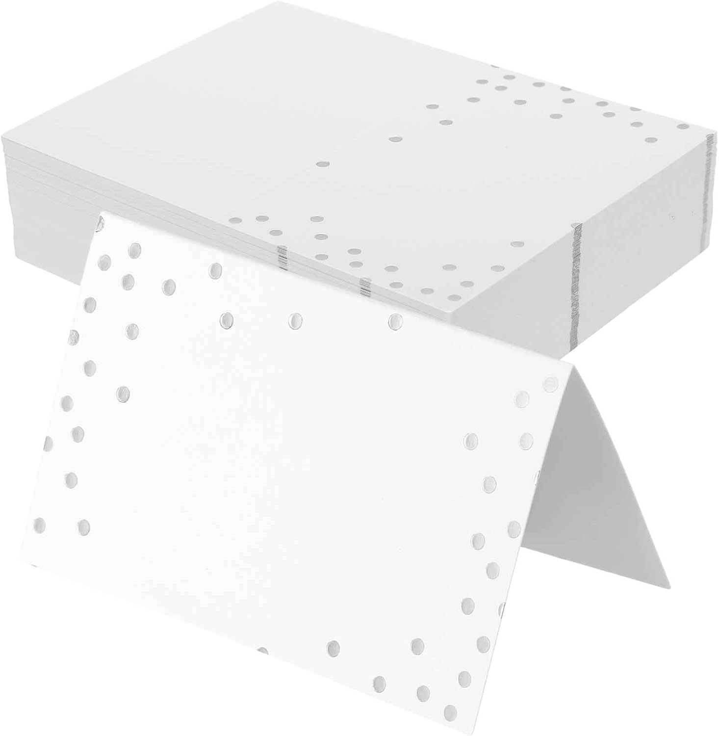 MECCANIXITY 40pcs Place Cards, Line Border Printable Place Name Cards for Table Setting Wedding Dinner Parties Events Reserved Seating, White Silver Dots