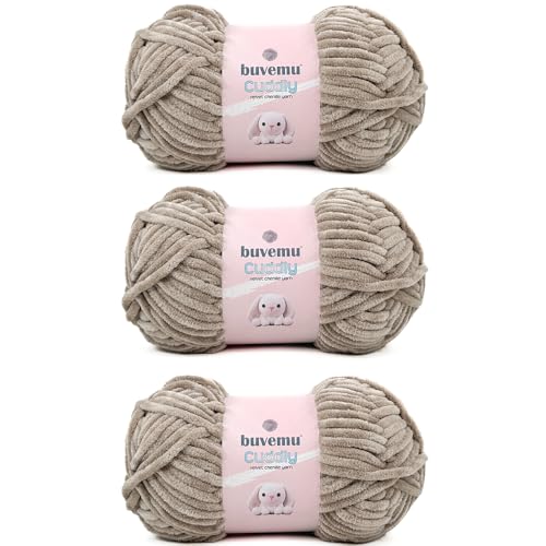 Image of Cuddly Velvet Chenille Yarn, Super Soft Fluffy Bulky for Knitting Crocheting Crafting Blanket Amigurumi, Durable for Shedding, 100 Gram (3.53 Ounces) 109 Yards (100 Meters) (Mink) (3 Skeins)