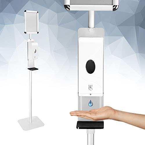 Plotter Paper Direct Hand Sanitizer Stand w/Automatic Dispenser, Sign Holder & Adjustable Pole - Touchless Station for Hand Sanitizer - Standing Hand Sanitizer Dispenser for Office or Business Use