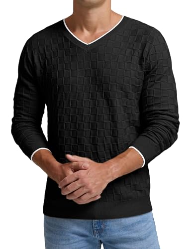 Sailwind Mens V-Neck Sweater Cable Knit Long Sleeve Casual Basketweave Stitch Pullover Sweater4