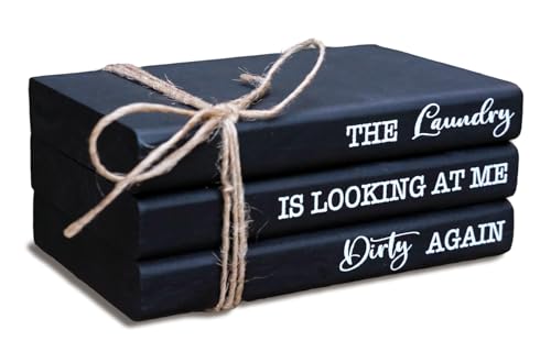 LIVDUCOT Black Laundry Room Decor，Mini Laundry Wooden Book Stack Sign，Cute