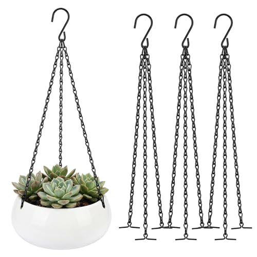 SIWOKJJO 4 Pack Heavy Duty Hanging Basket Chains 3 Strand Chains for Hanging Basket Hanging Planter Basket Indoor Outdoor Flower Pots Black