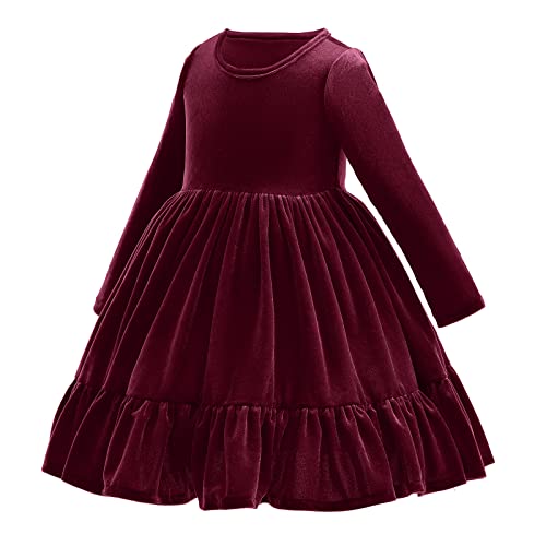 Imekis Christmas Dress For Toddler Girls Velvet Dress Baby Winter Pageant Party Gowns Kids Princess Long Sleeve Wedding Evening Gown Xmas Holiday Thanksgiving Birthday Fall Outfit Burgundy 5-6X #TOP1