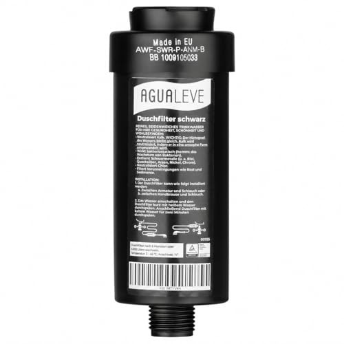 AGUALEVE® Filtre de douche - Filtre à eau de douche - Noir - Contre le calcaire, les métaux lourds, le chlore, la saleté, a un effet bactériostatique -...