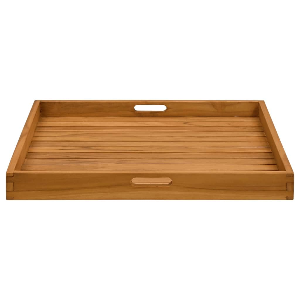 Vassoio da portata in legno massello teak 70x70x7 cm con manici incassati e bordi rialzati per buffet catering cucina per servire cibi