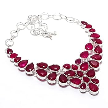 Ruby♡shop Lab-Created Ruby Necklace, Ring & Earrings Gift Set Sterling
