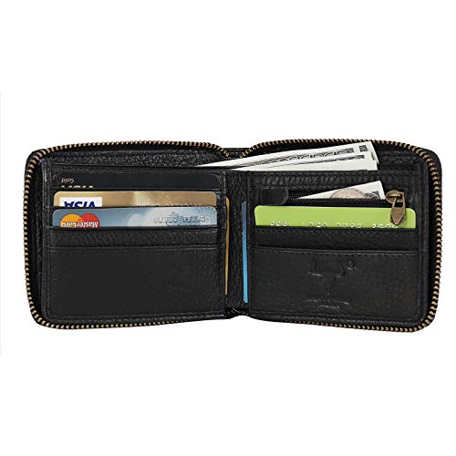 Image of MING CLAN Zipper Wallet RFID Blocking Leather Bifold - Men's Wallet With Zipper, Big Capacity, Black, M