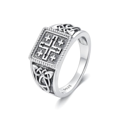 925 Sterling Silver Jerusalem Cross Signet Ring for Men Size 9/10/11/12/13