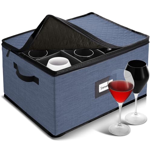 Image of Hearth & Harbor Wine Glass Storage Box with Dividers, Stemware Storage