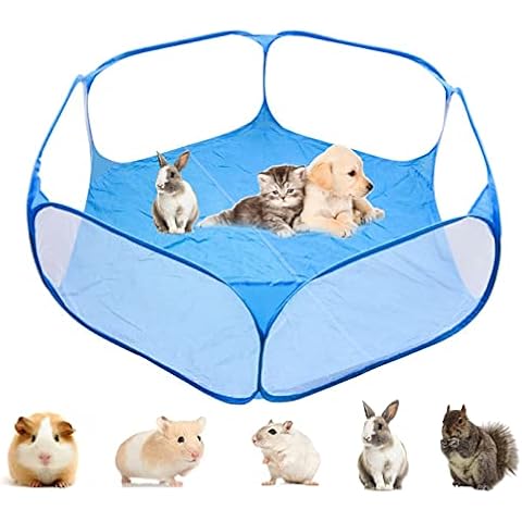 ACHANFLY Foldable Hamster Playpen Portable Small Animal Playpen Guinea Pig Play Pen Indoor Rabbit Run Cage Pop Up Pet Tent Blue for Syrian Hamsters Gerbil Chinchillas Hedgehogs Rat Outdoor Exercise Cover