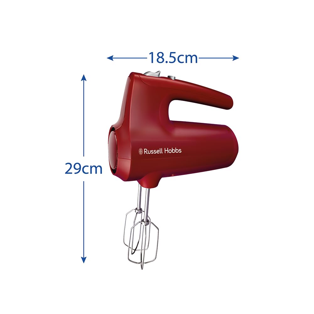 Russell Hobbs Sbattitore Desire Rosso (5 velocità + funzione Pulse, 2 fruste e 2 ganci impastatori cromati lavabili in lavastoviglie, Supporto per ciotola e base d’appoggio, 350W)27152-56
