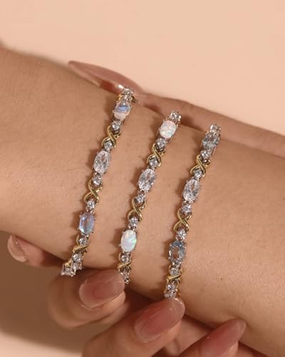 FANCIME Birthstone Tennis Bracelet for Women Sterling Silver Double Birthstone Jewelry Anniversary Birthday Gifts for Women 7.28inch4