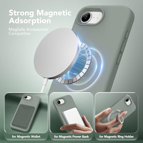 Image of Magnetic for iPhone 17e /iPhone 16e Case, Compatible with MagSafe, [Soft Anti-Scratch Microfiber Lining] Slim Silicone Shockproof Protective Phone Case for iPhone 17e /16e 6.1 inch, Calke Green