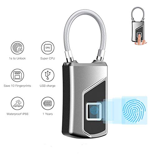 Preisvergleich Produktbild MOGOI Fingerabdruck-Vorhängeschloss, Smart, wasserfest, Diebstahlschutz, Schlüsselloses Schloss mit USB-Ladefunktion, geeignet für Haustür, Schule, Fitnessstudio, Rucksack, Koffer, Schrank, Büro