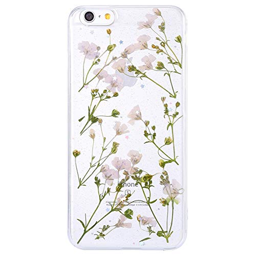 MoreChioce Compatible avec Coque iPhone 6S iphone 6 Coque Silicone 3D, Élégant Fleurs Séchées Vert Glitter Strass Souple Gel Housse de Protection Hybrid Silicone Arrière Back Cover TPU Bumper