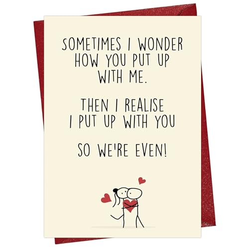 Cheerin Funny Anniversary Card with Envelopes - Humorous Love Cards for Him and Her - Romantic Card for Husband, Wife, Fiance, Boyfriend and Girlfriend - Hilarious Birthday Gift 5x8 Inch