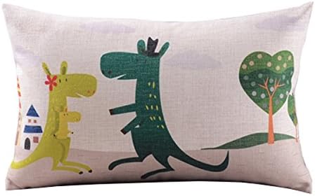 Prettypillow Cotton Linen Decorative Throw Pillow Case Cushion Cover Happy Dinosaurs Game Rectangle 12" 20"