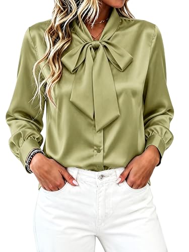 Women's V-Neck Fitted Satin Blouses Women's Satin Bow Blouse Silk