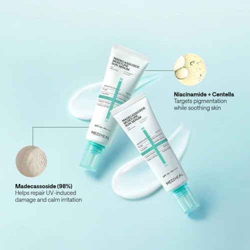 Image of MEDIHEAL Madecassoside Moisture Sun Serum SPF50+ PA++++, Hydrating Korean Sunscreen Serum with Centella Madecassoside for UV Protection, Blemish Care & Skin Barrier Repair, Lightweight Moisturizing K-Beauty Sunscreen (50g)