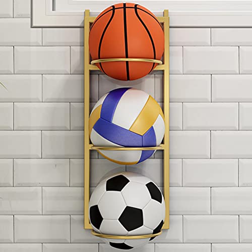 ASerZenith Estante Colgante para Baloncesto, Organizador De Equipo Deportivo, Expositor De Fútbol, Soporte Multifunción para Balones Deportivos, Estante De Pared para Vole（Gold-25×61Cm）
