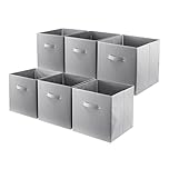 LN COZY CORNER Set of 6 Foldable Cube Storage Boxes Fabric Organizer Bins with Handles for Home Office Kids Room Closet and Shelves (Grey, 33x33x34cm)