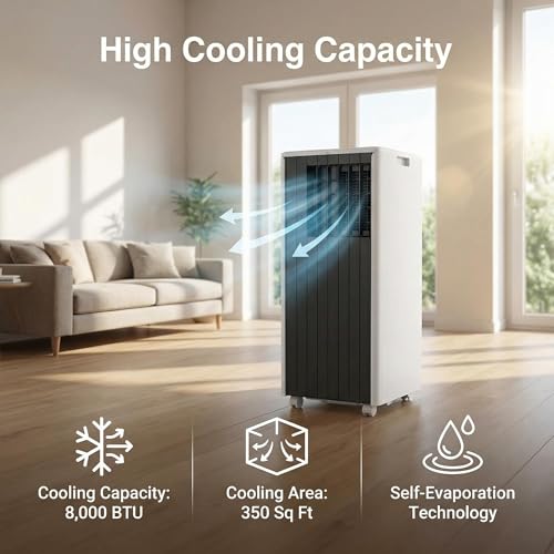 Image of 8000 BTU Portable Air Conditioners, 4-in-1 Cooling AC Portable Air Conditioner for Room with Sleep Mode, Ventless Floor Air Conditioner, 3 Speeds Fan & Dehumidifier