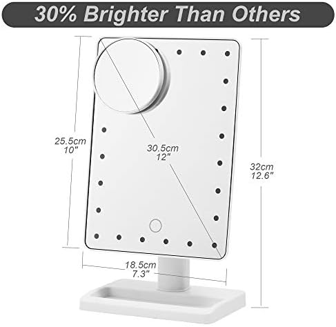 Vanity Makeup Mirror, Large Cosmetic Mirror with Touch Dimmable Memory Function and 10x Magnification Spot Mirror, White (Battery Not Included)