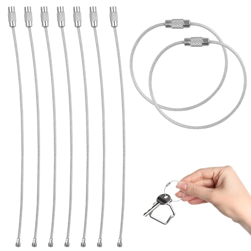 MytaYt 62 piezas 15cm plata llavero de alambre de acero inoxidable anillos de cable de llave anillo llavero cables de acero inoxidable con cerradura de tornillo para colgar etiquetas, senderismo al
