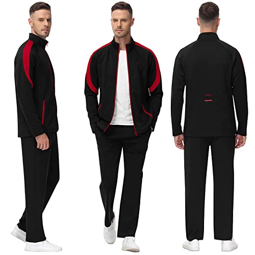 Mofiz Men's Tracksuit Full Zip Sweatsuit Long Sleeve Jacket Pants Sports Set Jogging Activewear Casual Gym Workout Outfits Black Wine Red 2Xl #TOP6