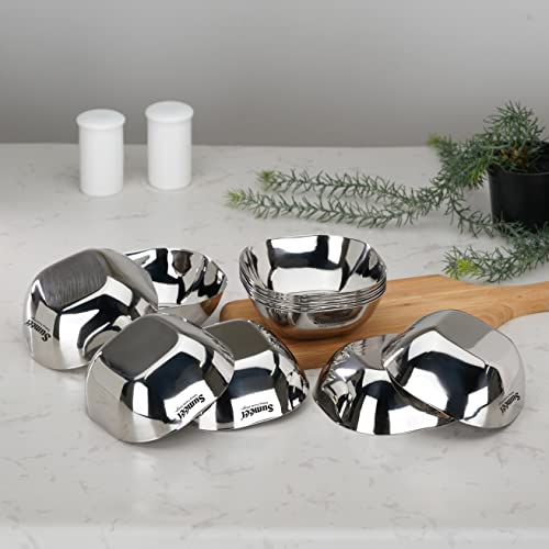 Image of Sumeet Heavy Gauge Stainless Steel Apple Square Bowl /Wati /Katori with Mirror Finish - 10.6cm Dia, set of 12pc, 250ML Each - Silver
